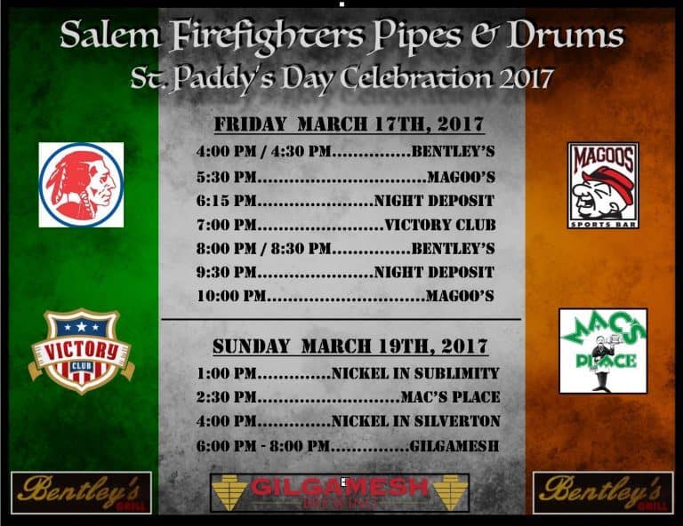 Come and hear the Salem Firefighters Pipes and Drums March 17 and 19